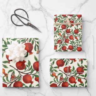 Feuille De Papier Cadeau Grenades et papillons Bella sur blanc