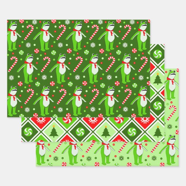 Feuille De Papier Cadeau Grenouille courageuse Noël Vacances (Lot)