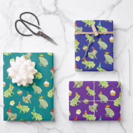 Feuille De Papier Cadeau Grenouilles d'Anniversaire Drôle Main Illustrée Mi