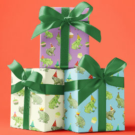 Feuille De Papier Cadeau Grenouilles D'Anniversaire Drôle Mains Illustrées 