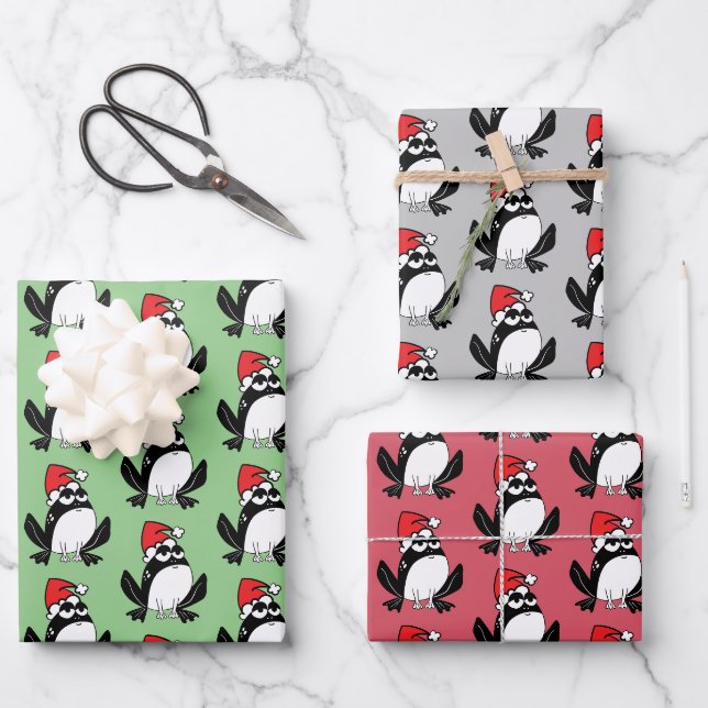 Feuille De Papier Cadeau Grenouilles de Noël Whimsical (Recto)