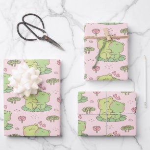 Feuille De Papier Cadeau Grenouilles Mignonnes S'Embrassant Amoureusement M