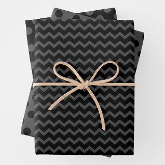 Feuille De Papier Cadeau Grey & Black Multi-Pattern Wrapping Paper Sheets