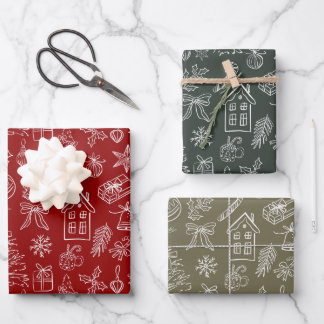 Feuille De Papier Cadeau Gribouillages de vacances élégants