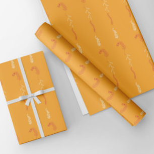 Feuille De Papier Cadeau Gribouillages floraux sur orange doré