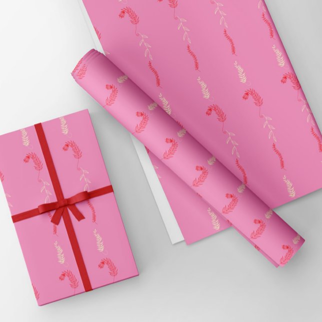 Feuille De Papier Cadeau Gribouillis floraux rouge et ivoire en rose (Créateur téléchargé)