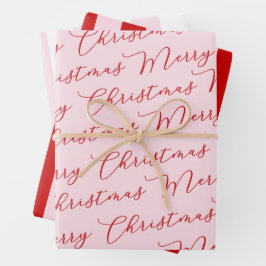 Feuille De Papier Cadeau Grilles de script rouge rose moderne