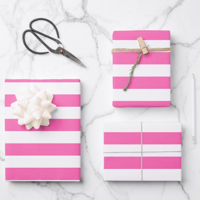Feuille De Papier Cadeau Grilles roses et blanches chaudes (Recto)