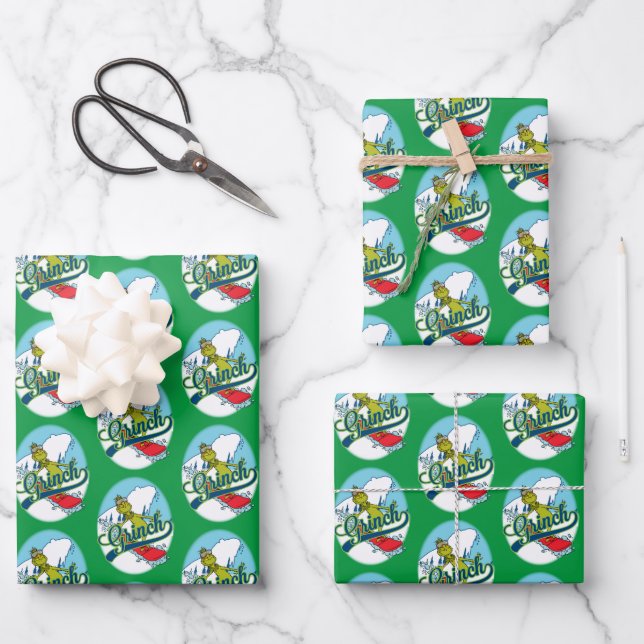 Feuille De Papier Cadeau Grinch Snowboard (Recto)