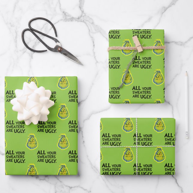 Feuille De Papier Cadeau Grincheux râleur | Tous tes pulls sont moches (Recto)