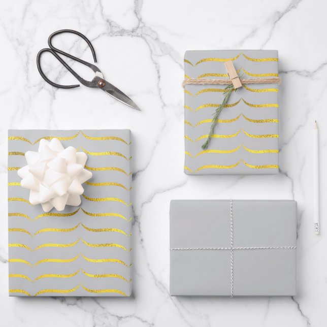 Feuille De Papier Cadeau Gris argenté et or (Recto)