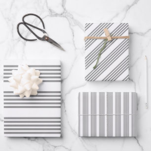 Feuille De Papier Cadeau Gris et blanc cinq bandes motif