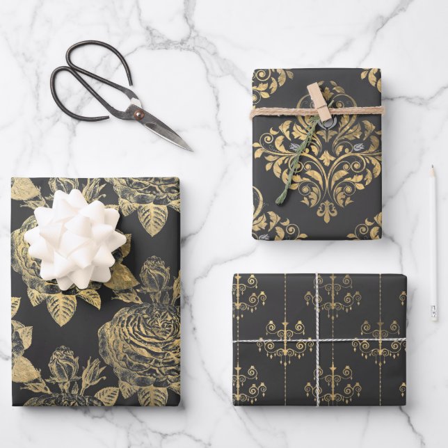 Feuille De Papier Cadeau Gris et or Paris (Recto)