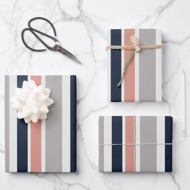 Feuille De Papier Cadeau Gris Marine Bleu rose Motif (Recto)