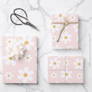 Feuille De Papier Cadeau Groovy Rétro Daisy Rose