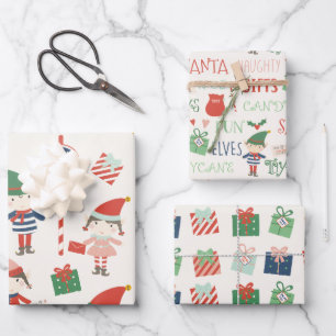 Feuille De Papier Cadeau Gros imprimé Santas Elves Noël Motif