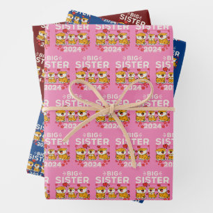 Feuille De Papier Cadeau Grosse Soeur Tigre Coeurs d'Amour 2024