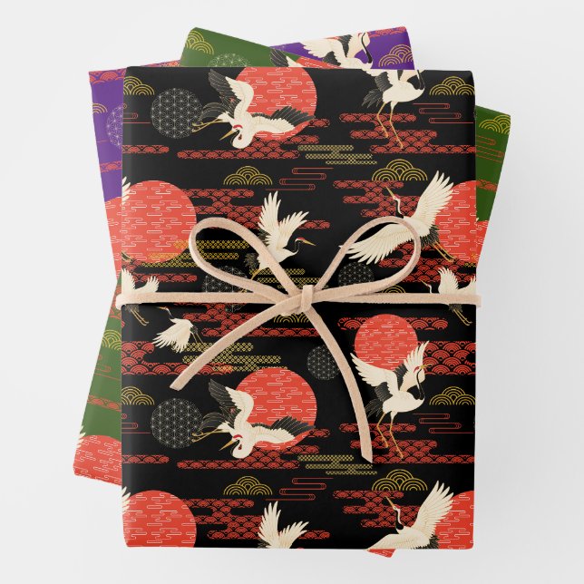 Feuille De Papier Cadeau Grues japonaises (En situation)