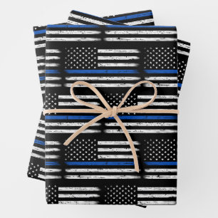 Feuille De Papier Cadeau Grunge Mince Ligne Bleue Agent de police Retraite