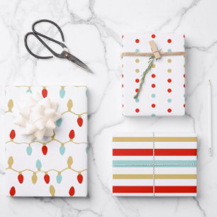 Feuille De Papier Cadeau Guirlandes de Noël modernes pois et rayures