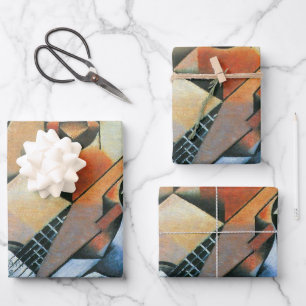 Feuille De Papier Cadeau Guitare (Banjo) et Lunettes, Juan Gris, Art Vintag