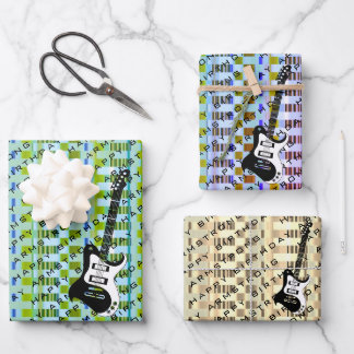 Feuille De Papier Cadeau Guitare électrique personnalisée Nom moderne Anniv
