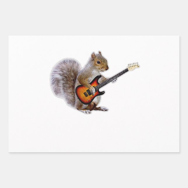 Feuille De Papier Cadeau Guitare Lover| Guitare de jeu d'écureuils (Devant)