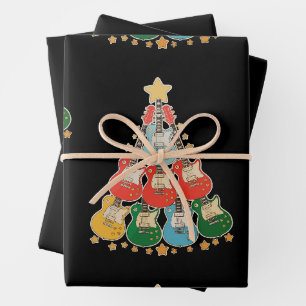 Feuille De Papier Cadeau Guitare Noël Arbre Noël Joyeux Noël Famille Corres