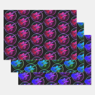 Feuille De Papier Cadeau Guitares électriques Retro Neon