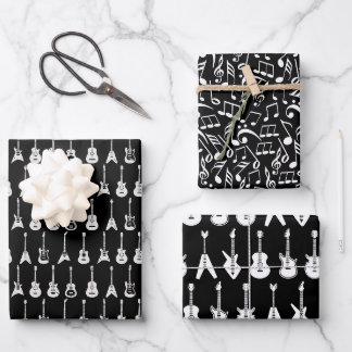 Feuille De Papier Cadeau Guitares noires et blanches deux