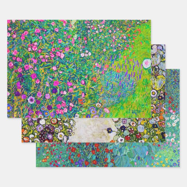 Feuille De Papier Cadeau Gustav Klimt, Jardin Fleur (Lot)