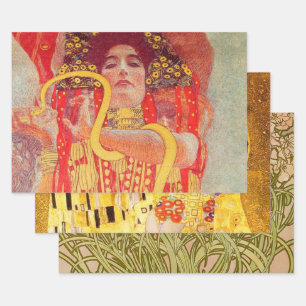 Feuille De Papier Cadeau Gustav Klimt Red Woman Gold Snake Peinture