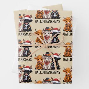 Feuille De Papier Cadeau Hallothanksmas automne vache saison effrayante agr