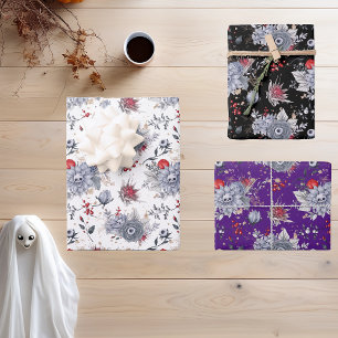 Feuille De Papier Cadeau Halloween Aquarelle Motif Crâne Floral