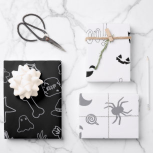 Feuille De Papier Cadeau Halloween Boo ! Noir Blanc