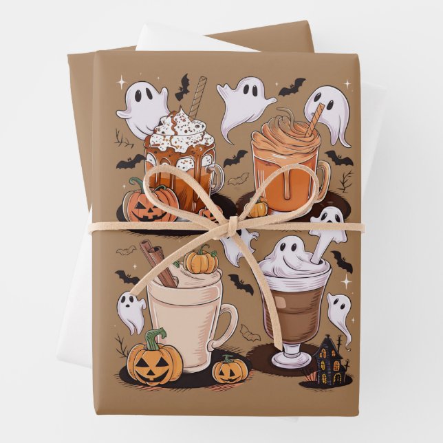 Feuille De Papier Cadeau Halloween Café Cute Fall Iced Café Lover Cadeau (En situation)