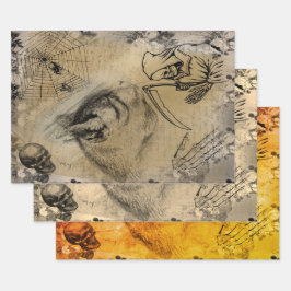 Feuille De Papier Cadeau Halloween Chat noir, Mort et Araignée Ephémère