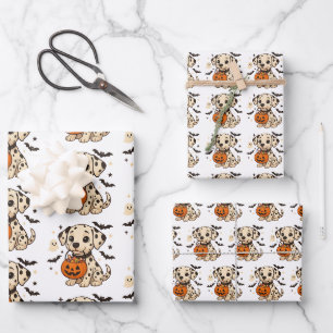 Feuille De Papier Cadeau Halloween Chien Dalmatien Trick ou traitement