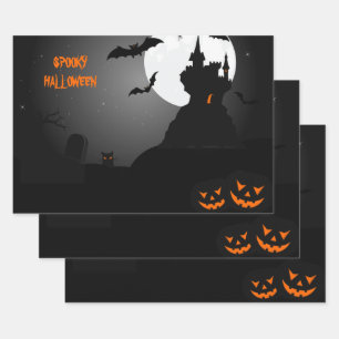 Feuille De Papier Cadeau Halloween citrouille et chauves-souris