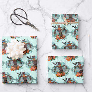 Feuille De Papier Cadeau Halloween citrouille Et Scarecrow