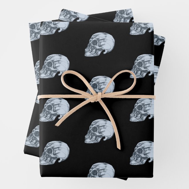 Feuille De Papier Cadeau Halloween crâne et os (En situation)
