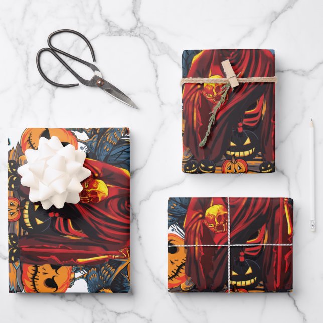 Feuille De Papier Cadeau Halloween Evil skeleton (Recto)