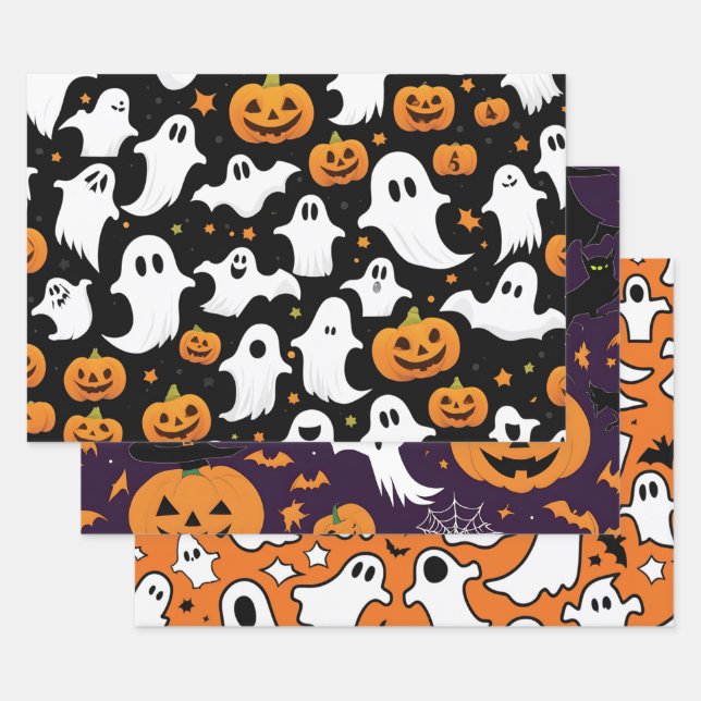 Feuille De Papier Cadeau Halloween Fêtes Citrouille Fantôme chauves-souris  (Lot)