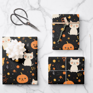 Feuille De Papier Cadeau Halloween Fun Kids Chats Citrouilles