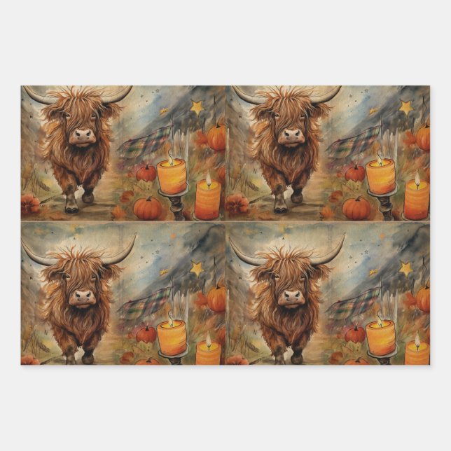Feuille De Papier Cadeau Halloween Highland Vache Portrait Ephemera (Devant)