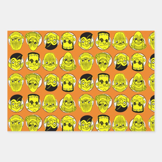 Feuille De Papier Cadeau Halloween Monstres de cinéma classique Envelopper  (Devant)