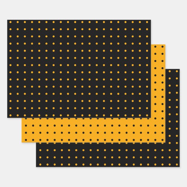 Feuille De Papier Cadeau Halloween Motif Polka orange noir (Lot)