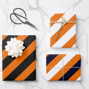 Feuille De Papier Cadeau Halloween rayures orange noir blanc
