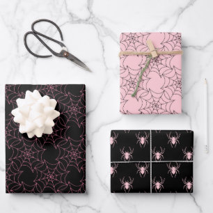 Feuille De Papier Cadeau Halloween rose et noir