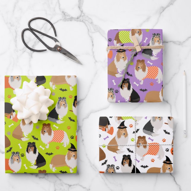 Feuille De Papier Cadeau Halloween Rough Collie (Recto)
